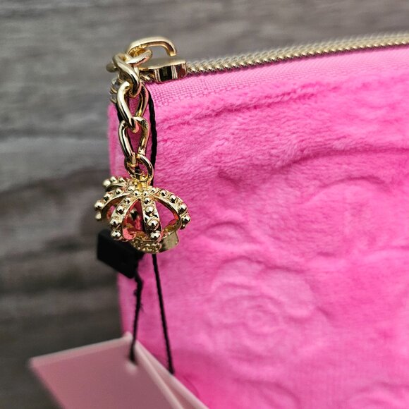 Juicy Couture New Floral Embossed Velour Pink Travel Cosmetic Makeup Bag Set - Picture 8 of 10